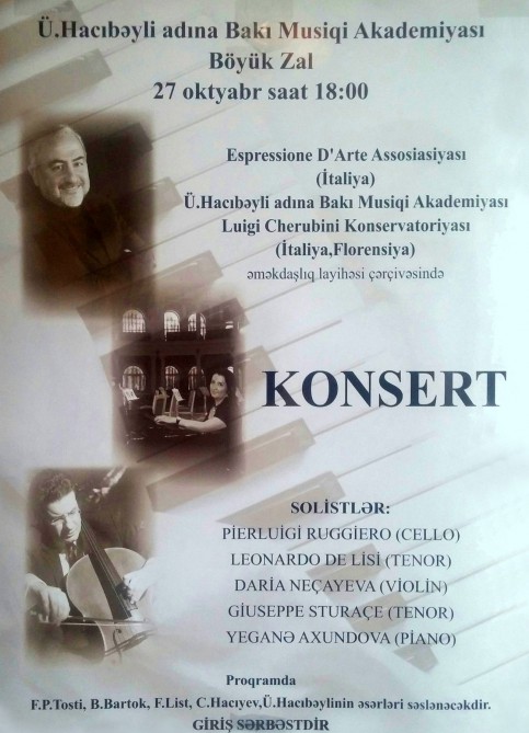Bakı Musiqi Akademiyasında İtaliya və Azərbaycan musiqiçiləri birgə konsert verəcək