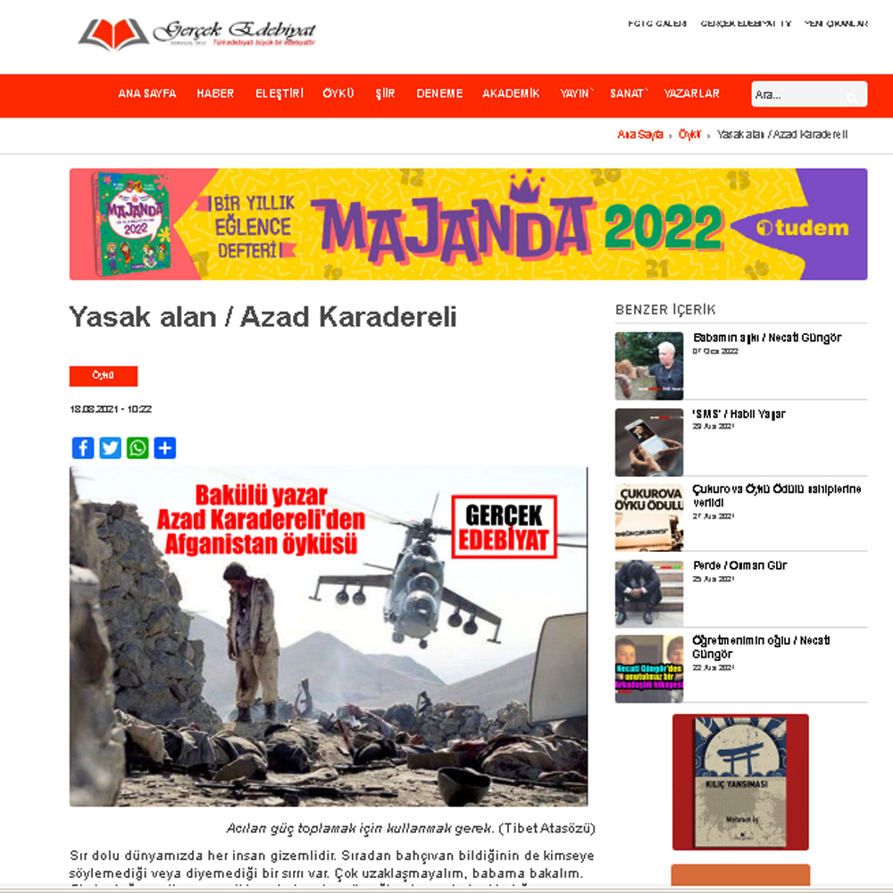 Azad Qaradərəlinin hekayəsi Türkiyə saytında yayımlanıb<br>